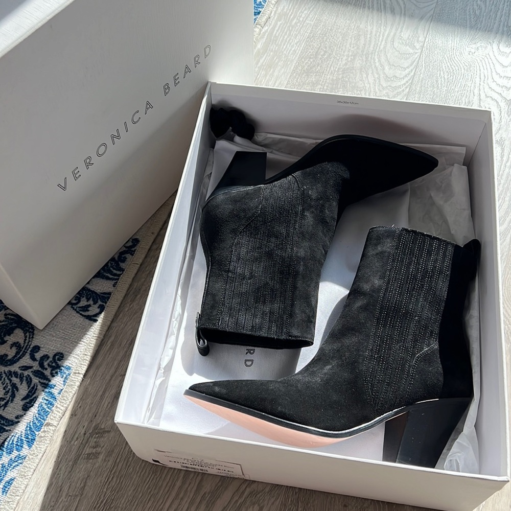 Veronica Beard Sanai Point Toe Suede Boot in Black